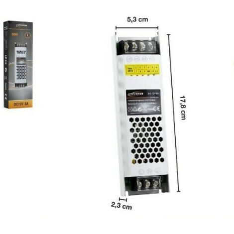 Trade Shop - Slim Dc 12v 5a 60w Fuente De Alimentación Estabilizada Transformador De Tira Led S-12v-60w -