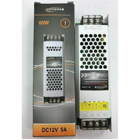 Trade Shop - Slim Dc 12v 5a 60w Fuente De Alimentación Estabilizada Transformador De Tira Led S-12v-60w -
