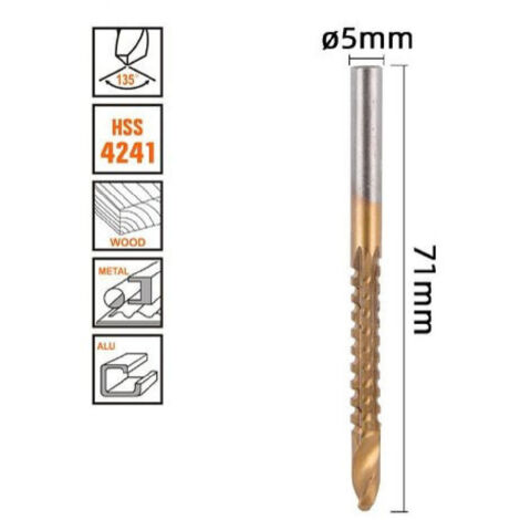 Trade Shop - Punta Trapano Elicoidale ø5mm X 71mm In Titanio Hss 4241 Per Metallo Legno 57149 - (1/2)
