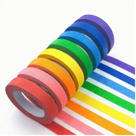 Trade Shop - Set 6 Rotoli Nastro Carta Gommata Colorata 19mmx15mt Adesivo Protezioni Pittura - (1/3)