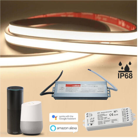 Trade Shop - Kit Smart Striscia Led Ip68 Cob Neon Flex Dimmerabile 24v Vocale Wifi -