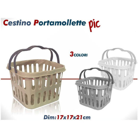Trade Shop - Cestino Portamollette Pic Con Doppio Manico In Plastica 3 Colori 17 X 17 X 21 Cm -