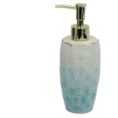 Trade Shop - Dispenser Sapone Liquido Bagno Bianco Azzurro Con Effetto Pietra Dosatore 79271 -