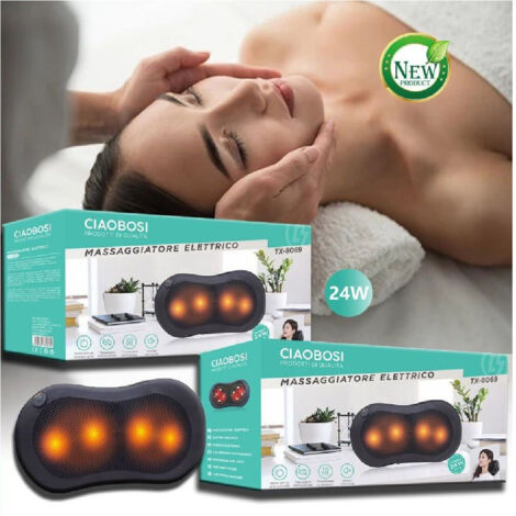 Trade Shop - Cuscino Massaggiatore Elettrico Cervicale Massaggio Benessere Led Shiatsu Tx-8069 - (1/5)