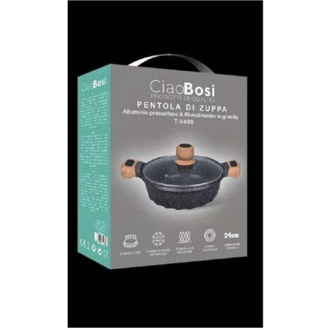Pentola Divory 24cm 4L Con Coperchio - Antiaderente Per Induzione, Manici Rimovibili, Adatta A Forno