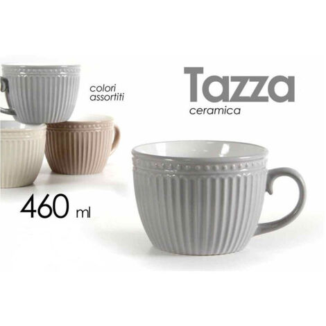 Trade Shop - Tazza Tazzone Latte Decoro Rigato In Ceramica 741012 460ml Vari Colori Assortiti - (1/3)