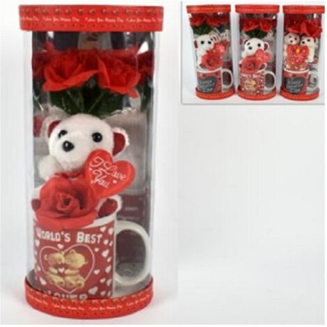 Trade Shop - Tazzone Tazza Con Orsetto Fiore In Box Regalo San Valentino 3 Modelli Assortiti - (1/4)
