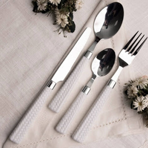 Trade Shop - Set De Servicio De Baviera Cubiertos De Acero Inoxidable De 24 Piezas Con Mango De Cocina Blanca - (1/2)