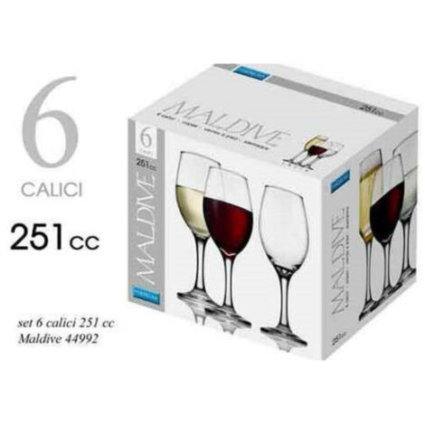 Trade Shop - Set 6 Pz Calici Bicchieri Bicchiere Vino Maldive 251cc Vetro Trasparente 570278 - (1/3)