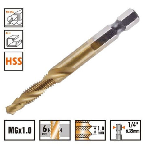 Trade Shop - Punta Per Trapano M6x1.0 Mm In Titanio Hss Con Filettatura Metrica Metallo 57212 - (1/2)