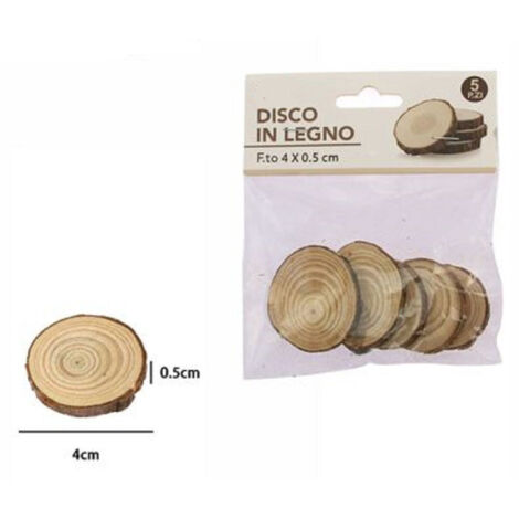 Trade Shop - Set 5 Pezzi Dischi Disco Di Legno Decorativo Per Ornamento 4x0.5cm Rotondo 72106 -
