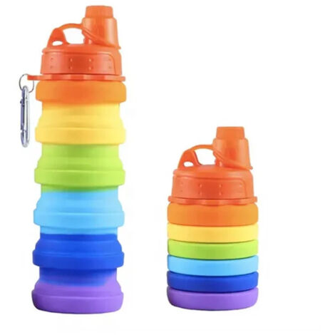 Trade Shop - Botella Plegable Del Arco Iris De Silicona Portátil Para El Recorrido De La Escuela Camping 500ml - (1/5)