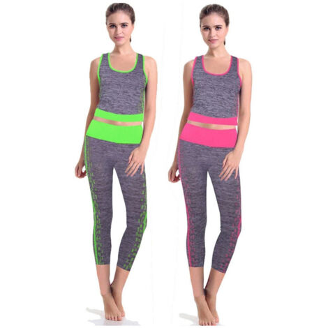 Trade Shop - Chándal De Yoga Talla única Tejido Elástico Media Pierna Gimnasio Fitness Camiseta De Tirantes - (1/2)
