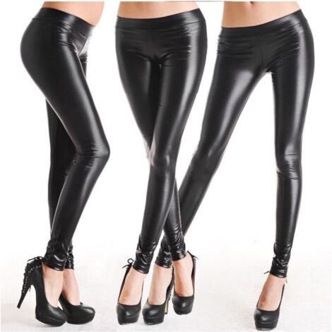 Trade Shop - Pantalones De Cuero Negro De Las Leggings Para Mujer Cómodo Y Práctico Tg S / M - (1/3)