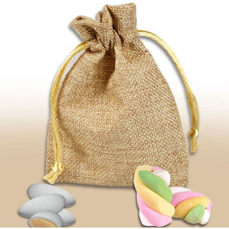 Trade Shop - 20 Bolsas De Tela De Yute Marrón Confeti Puerta De La Boda Favores 9x12 Cm -