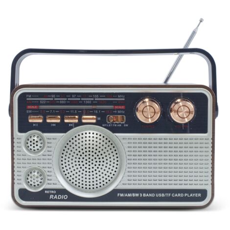 Trade Shop - FM RADIO RETRO DRAHTLOSER LAUTSPRECHER MP3 TRAGBAR BLUETOOTH USB AUX TF Q-FM01 -