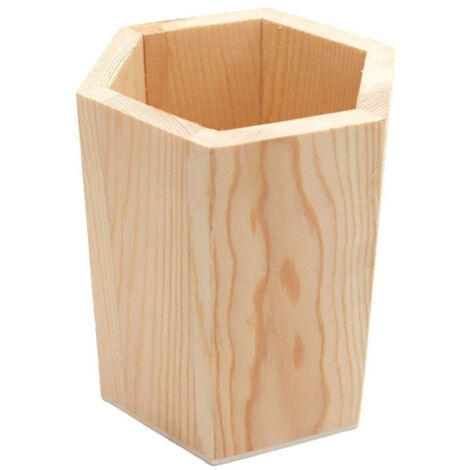 Trade Shop - SECHSECKIGER STIFTHALTER AUS HOLZ RF64888 ORGANISER H11.5CM STIFTE BEHÄLTER -
