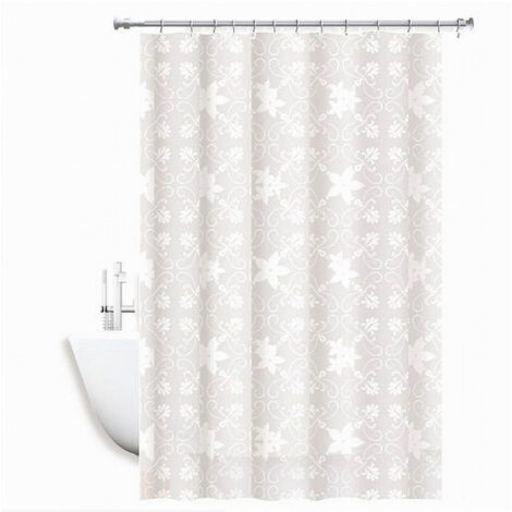 Trade Shop - WASSERDICHTER ANTI-Schimmel-DUSCHVORHANG 240X200CM RINGE WEIßE MAJOLIKABLUMEN 69512 -