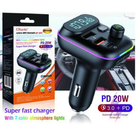 Trade Shop - BLUETOOTH-AUTO-FM-SENDER, 2 USB-ANSCHLÜSSE, LED, TF, PD, 20 W, RGB, MP3-PLAYER, MY2408 -