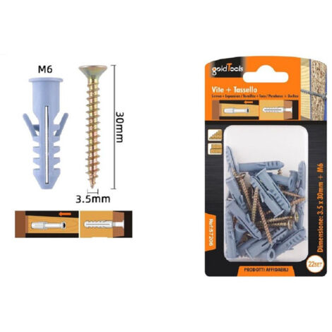 Trade Shop - SET 22 PEZZI VITI VITE 3.5X30 MM + TASSELLI MIT ALET TASSELLO M6 FISCHER 57206 - (1/2)