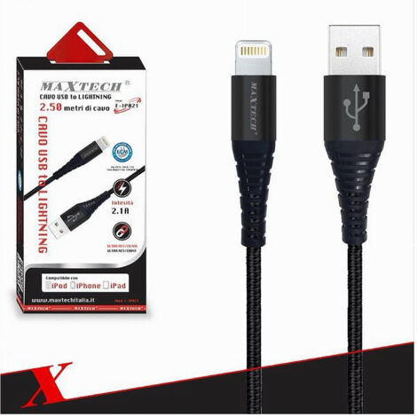 Trade Shop - USB-KABEL FÜR SMARTPHONE 2.1A 2.5MT TRASMISSIONE DATI MAXTECH F-IP021 - (1/5)