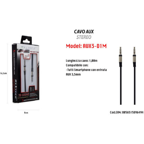 Trade Shop - AUX STEREO 1MT MINI JACK 3.5MM PER SMARTPHONE TIPO TRRS A 4 KONTAKT MAXTECH AUX3-D1M - (1/3)