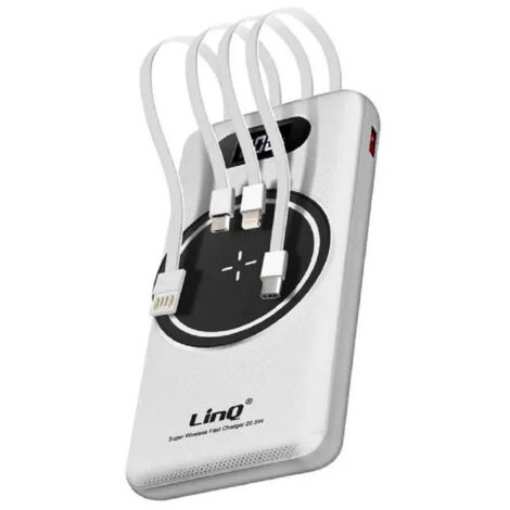 Trade Shop - 15000 MAH POWERBANK MIT SCHNELLEM KABELLOSEN LADEN USB / USB-C MIT KABELN TT15808 - (1/5)