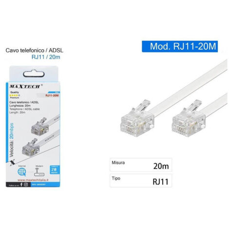 Relloh ADSL Cable RJ11-RJ11 10m - Essential DSL, Modem, BT Broadband Connectivity - Premium Quality Stable Signal Gold Plated Connectors