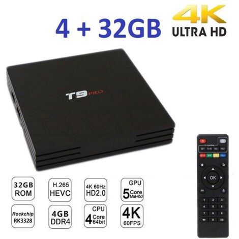 T9 Android TV Box – 4GB RAM/32GB ROM, RK3318 Quad-Core, WiFi 5GHz, Bluetooth 4.0, 4K H.265, HDMI E USB 3.0 - 3
