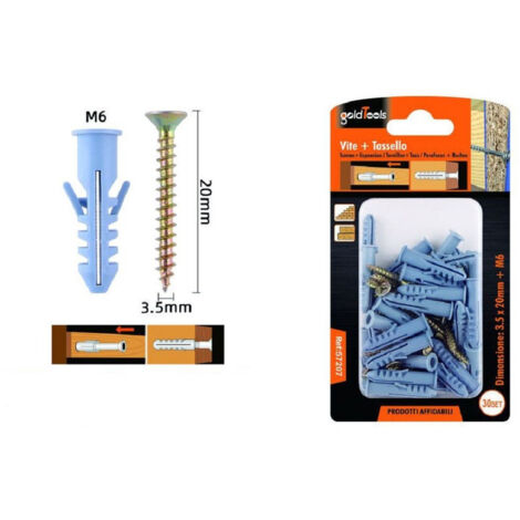 Trade Shop - SET 30 PEZZI VITI VITE 3.5X20 MM + TASSELLI MIT ALET TASSELLO M6 FISCHER 57207 - (1/2)