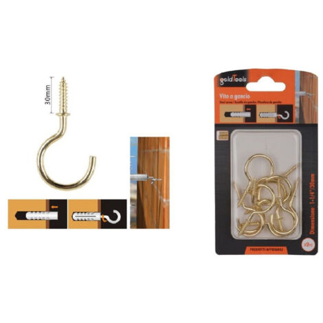 Trade Shop - SET 9 PEZZI VITE A GANCIO 1-1/4" 30MM VITI AUTOFILETTANTI DORATES FÜR LEGNO 90806 - (1/2)