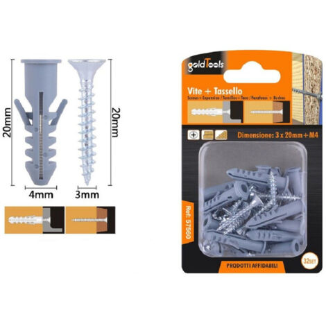 Trade Shop - SET 32 PZ VITI VITE CROCE 3X20MM + TASSELLEN MIT ALET TASSELLO M4 FISCHER 57560 - (1/2)