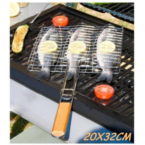 Trade Shop - DOPPEL-GRILLROST 20X32CM ANTIHAFT-KAMINGRILL FÜR FISCH UND FLEISCH -