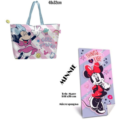 Trade Shop - STRANDTUCH AUS BAUMWOLLE + STRANDTASCHE HANDTUCH STRANDTASCHE MINNIE MOUSE - (1/2)