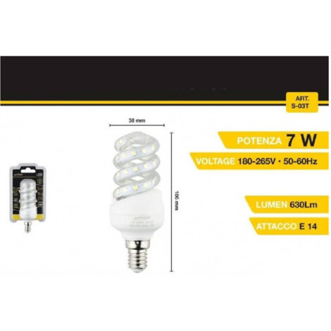 Trade Shop - SPIRAL-LED-LAMPE E14 7W 40D NATÜRLICHES WARM-KALTWEISSES LICHT S-03T -