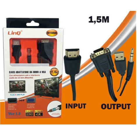 Trade Shop - HDMI-auf-VGA-Adapterkabel-Konverter mit USB-Audiostecker, 1,5 m, HV1505M - (1/2)
