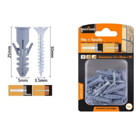 Trade Shop - SET 18 PZ VITI VITE CROCE 3.5X30MM+TASSELLEN MIT ALET TASSELLO M5 FISCHER 57559 - (1/2)