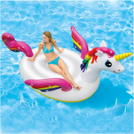 Trade Shop - RIESIGE AUFBLASBARE EINHORN INSEL STRAND MATRATZE 224X164 CM -