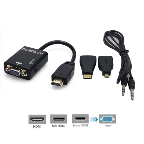 Trade Shop - VGA 3 IN 1 HDMI CONVERTIER MIT MINI MICRO CAVO HDMI AUDITOR - (1/5)