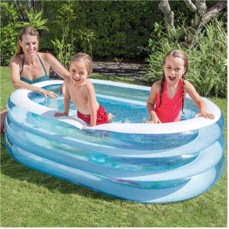 Trade Shop - BABYPOOL OVAL 3 RINGE TRANSPARENT 163 X 107 X 46 CM FISCHE AUF DEM BODEN 57482 -