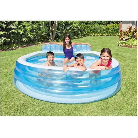 Trade Shop - Familienpool mit aufblasbarem Schwimmzentrumstuhl 229 x 218 x 79 cm mit 3 Ringen 57190 - (1/5)