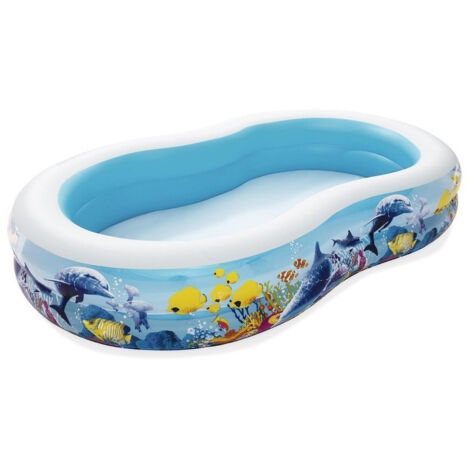 Trade Shop - AUFBLASBARER FAMILIENPOOL ACHT MIT 2 RINGEN CORAL REEF 262X157X46CM 54118 - (1/2)