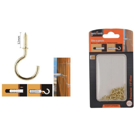 Trade Shop - SET 21 STÜCK HAKENSCHRAUBE 1/2" 12MM GOLD SELBSTSCHNEIDENDE SCHRAUBEN FÜR HOLZ 90809 - (1/2)