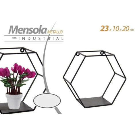 Trade Shop - SECHSECKIGE WANDHALTERUNG METALL KLASSISCH MODERN SCHWARZ 23X10X20CM 822193 - (1/2)
