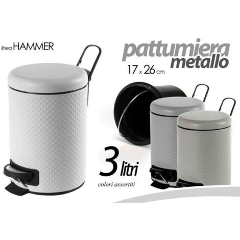 Trade Shop - METALL-MÜLLEIMER 3 L RUND HAMMERDEKOR 17X26 CM FARBLICH SORTIERT 747656 - (1/3)