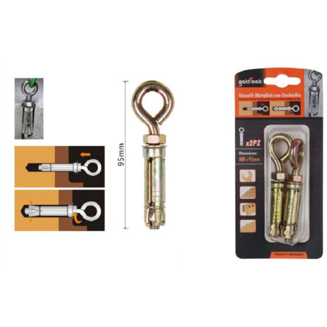 Trade Shop - SET 2 STK. METALL DÜBEL ÖSENSCHRAUBEN M8X95 MM ZUBEHÖR KLEINTEILE 91049 - (1/2)