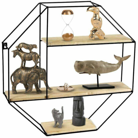 Trade Shop - MENSOLA PARETE ESAGONALE 3 MENSOZI DESIGN MODERN SCAFFALE LEGNO METALLO - (1/2)