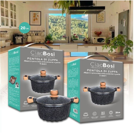 Trade Shop - PENTOLA TEGAME FÜR ZUPPA RIVESTITO GRANITO MIT COPERCHIEVE 20CM ANTIADERENT T-9481 - (1/5)