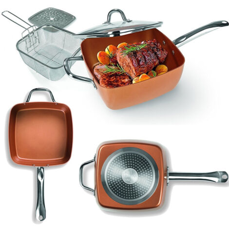 Trade Shop - PENTOLA QUADRATA 4 IN 1 CASSERUOLA DA FORNO UND FRIGGITRIZ IN VETRO - (1/5)