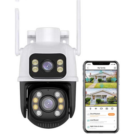 COOHILIGH-DS2 Telecamera Di Sicurezza Solare Wireless 2K Con Doppio Obiettivo E Doppio Schermo, Visione A 360°, Batteria, PIR, Allarme AI, Visione Notturna A Colori, Compatibile Tuya Smart